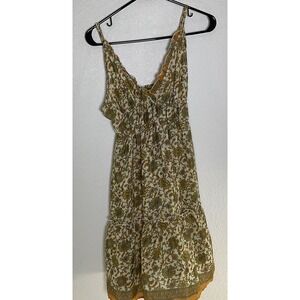 Karma Highway Size M Bohemian Style Tiered Mini Dress Cream W/ Green Flowers 190